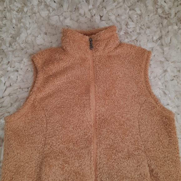 Cabela's Light Camel Teddy Long Vest Mock Neck Zip Up EUC Medium - Picture 7 of 14